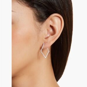 Adornia White Rhodium Plated Pavé Swarovski Crystal 29mm Geometric Hoop Earrings